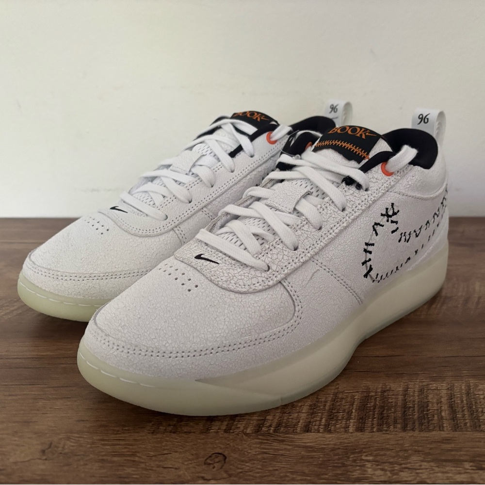 White Sneakers with Black and Orange Accents
